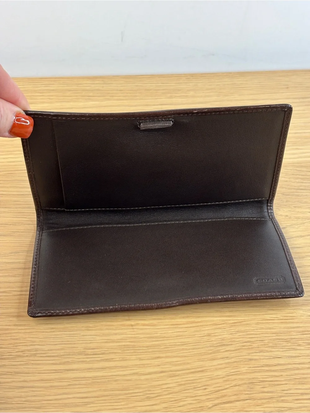 Vintage Coach Smooth Brown Leather Check Cover Slim Wallet